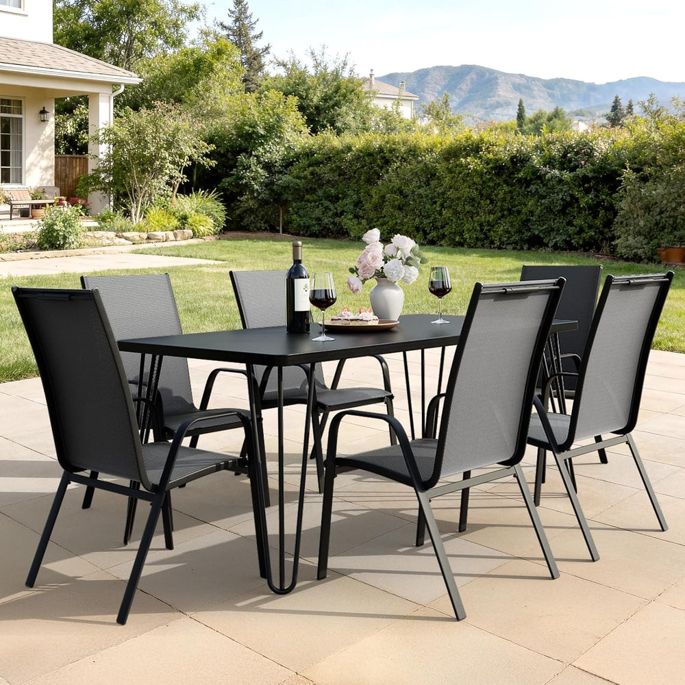 JEAREY Patio Dining Chairs Set of 6, Stackable Outdoor Chairs, Grey