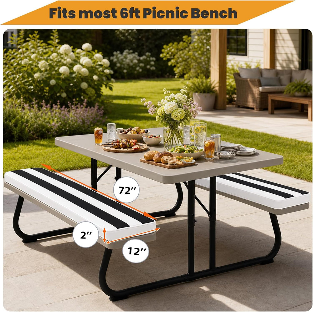 2 Pack (72×12×2Inch) Picnic Table Bench Cushions, Outdoor Furniture Cushions ...