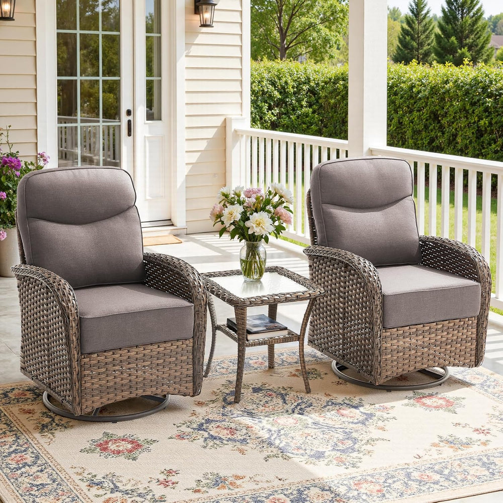 3-Piece Luxury Patio Conversation Set with 6-Inch Thick Cushions, High-Back O...