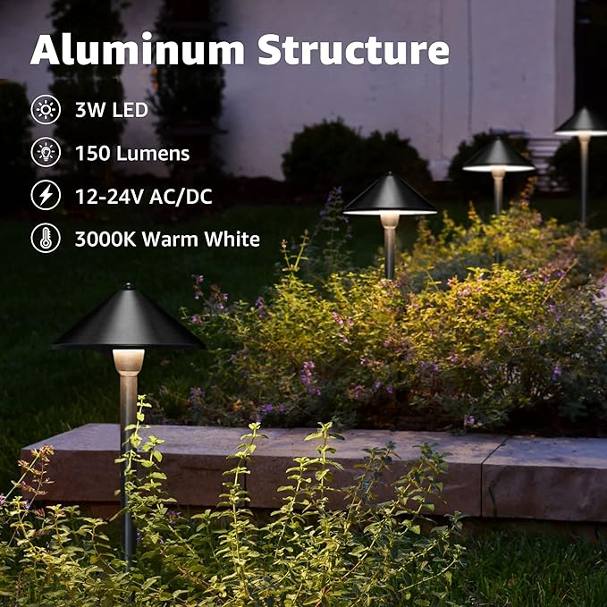 SUNVIE Low Voltage Landscape Lights 3W LED Pathway Lights Low Voltage 3000K L...