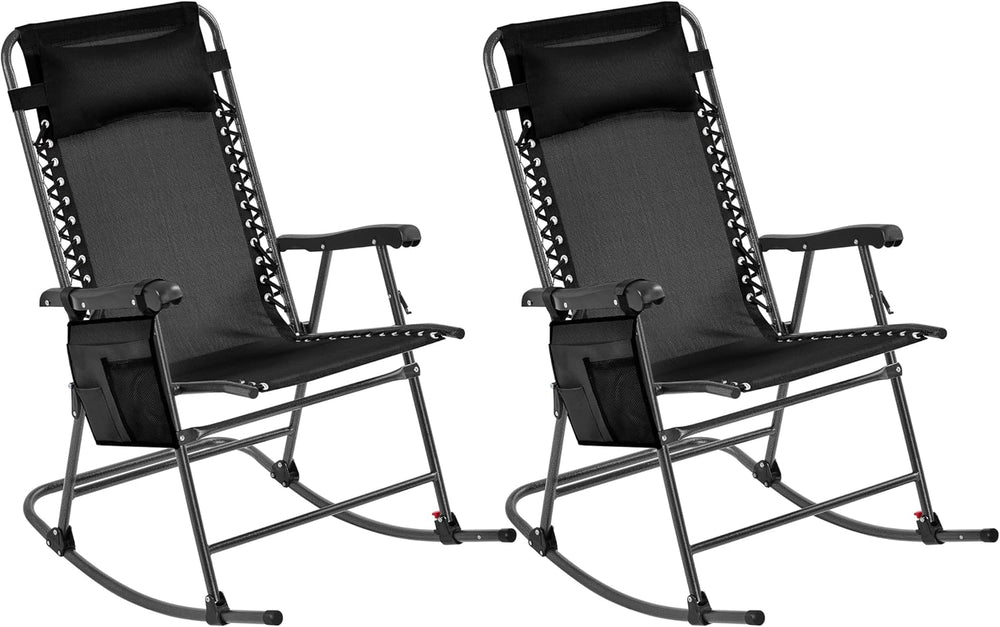 Yaheetech Patio Rocking Chair Folding Camping Chair with Pocket, Black