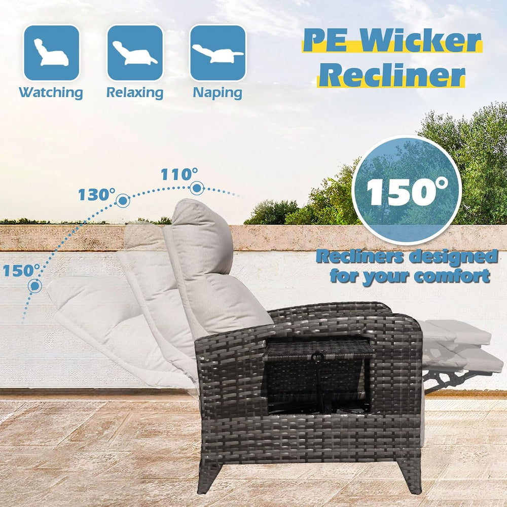Upgraded Outdoor Recliner Chair, Reclining Patio Chairs with Adjustable Back ...