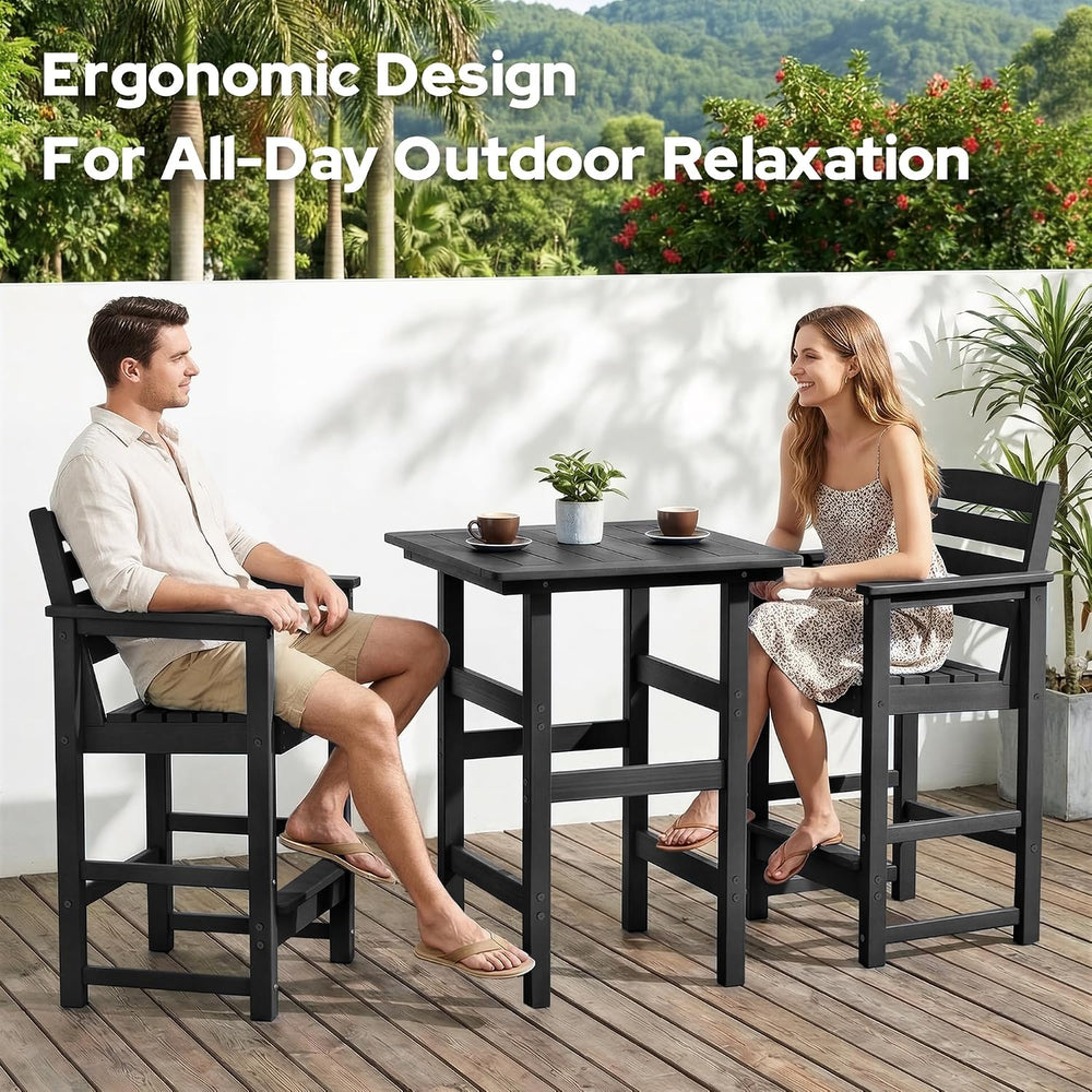 3-Piece Outdoor Bistro Bar Set, HDPE Bar Height Table & Chairs, Black