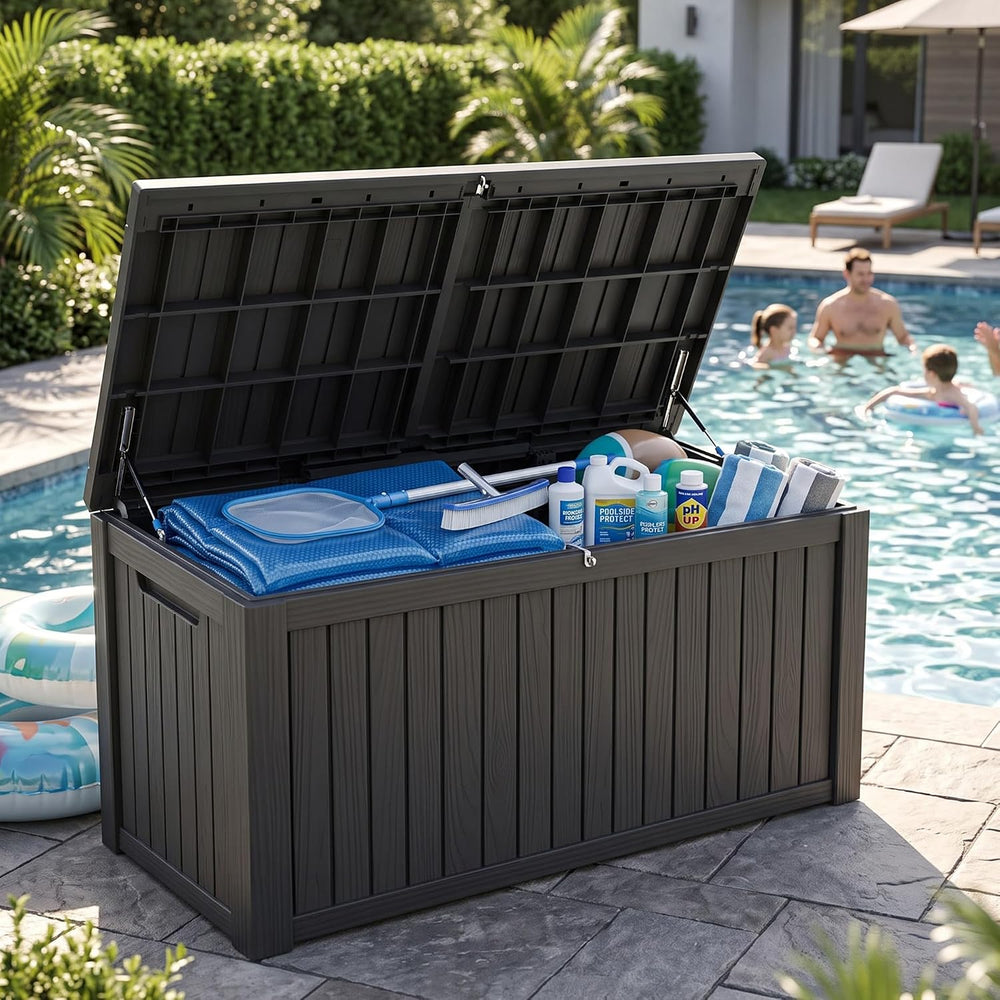 200 Gallon Resin Deck Box, Lockable Patio Outdoor Storage Box for Furniture, ...