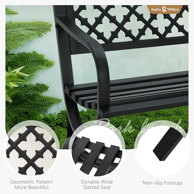 Sophia & William Outdoor Bench, 50 inches Metal Garden Bench, Cast Iron P...
