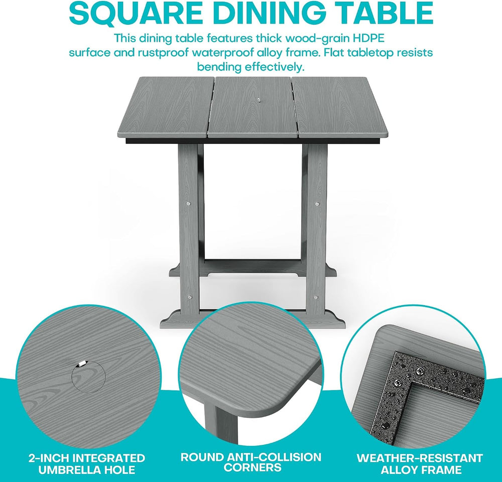 HDPE Outdoor Dining Set, Patio Dining Set of 5, Gray