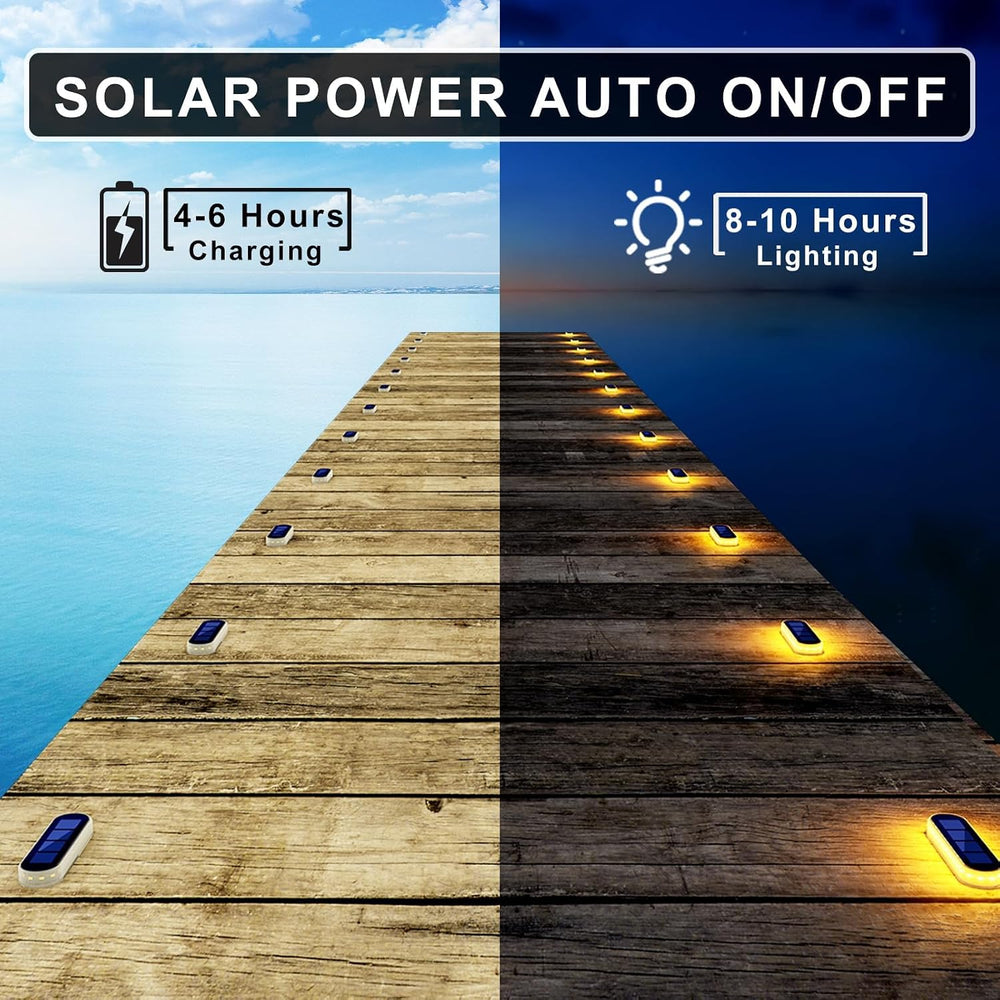 DetarZinLED Solar Step Lights Outdoor IP68 Waterproof 6 Pack Warm White Bar