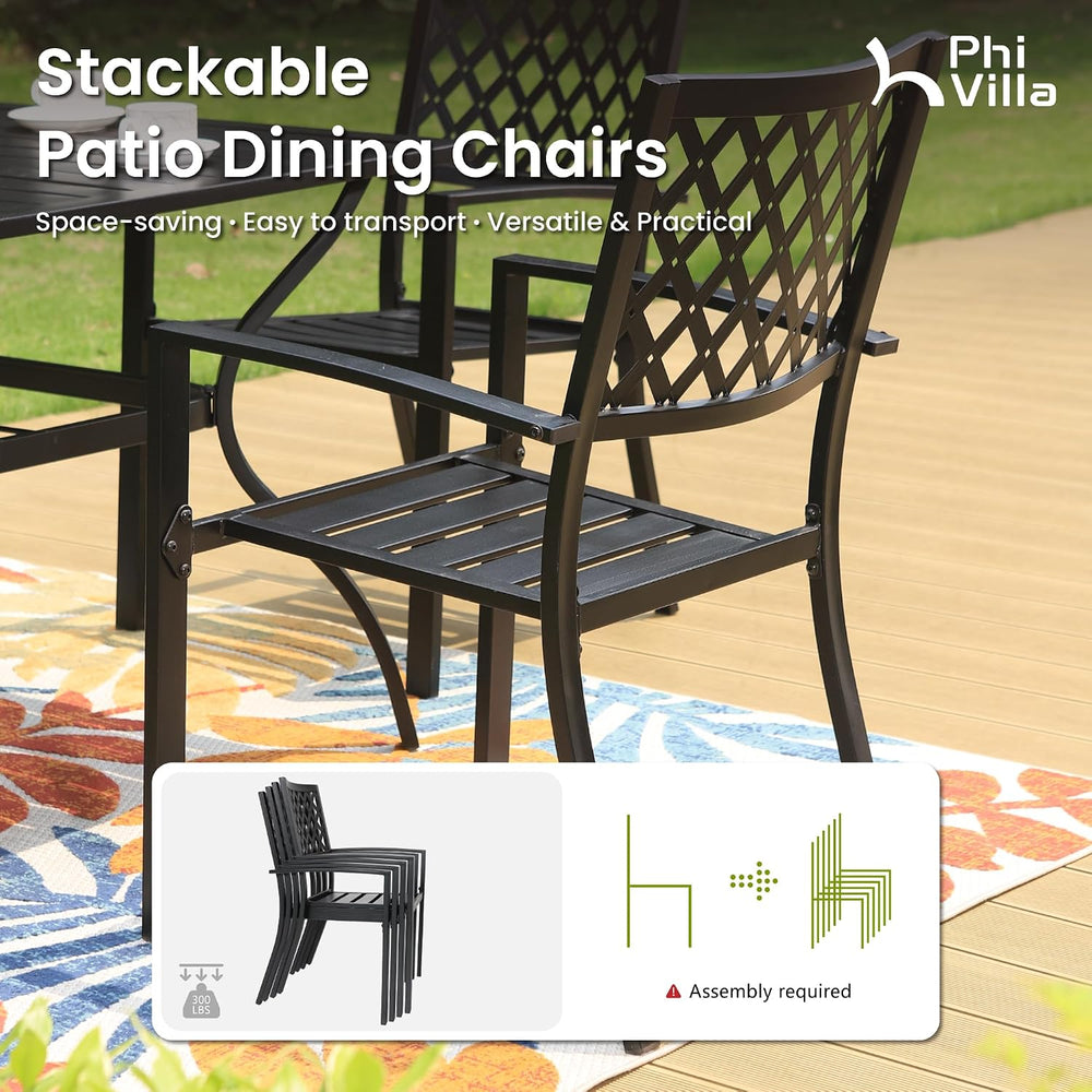PHI VILLA Patio Dining Set, 4 Stackable Chairs &Square Metal Table