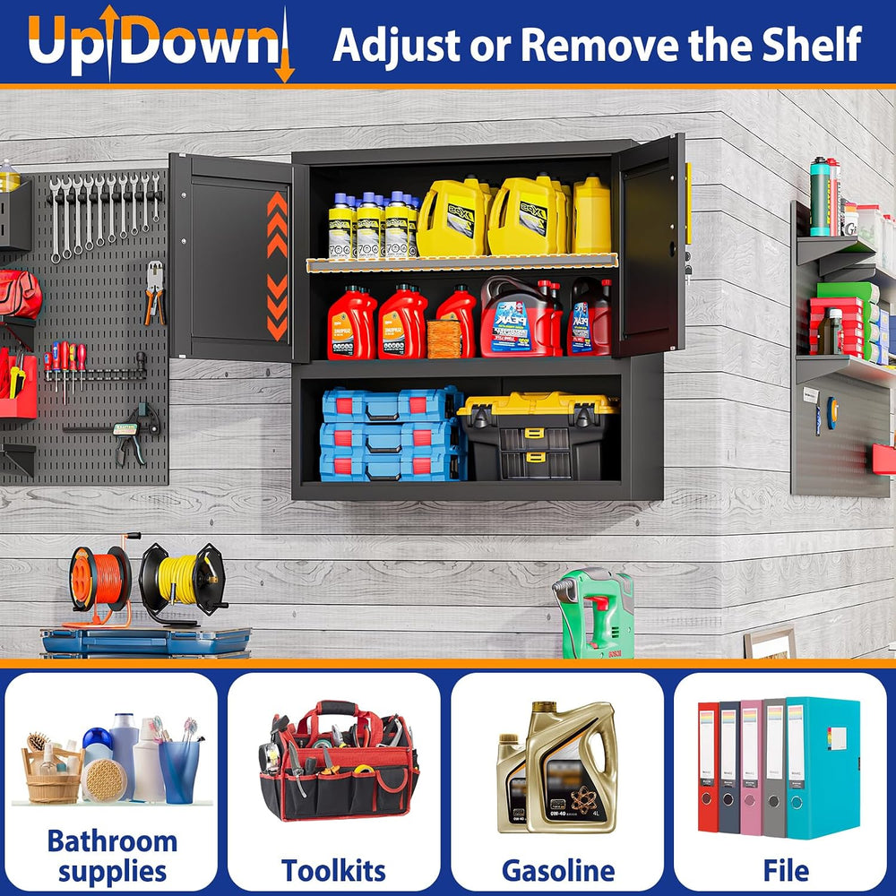 GAIOUS Metal Garage Wall Cabinet with Lock, Wall Mounted Steel Tool Cabinet