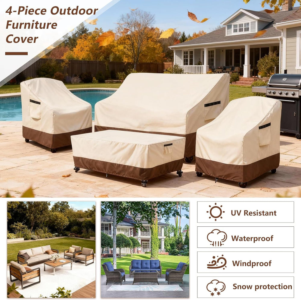 Waterproof Outdoor Patio Furniture Covers 4 Piece Set,XXL-Large,Beige