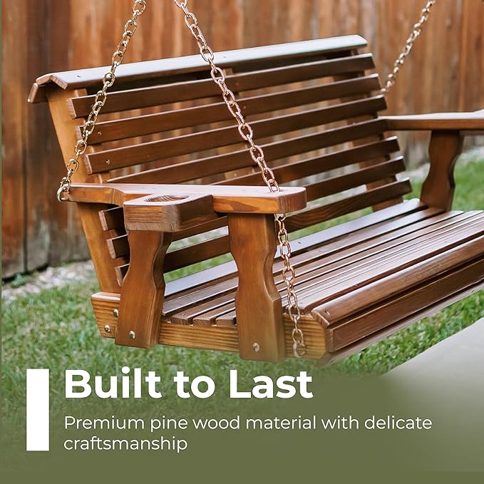 Amish Casual 4 Foot Roll Back Porch Swing with Cup Holders in Unfinished - Am...