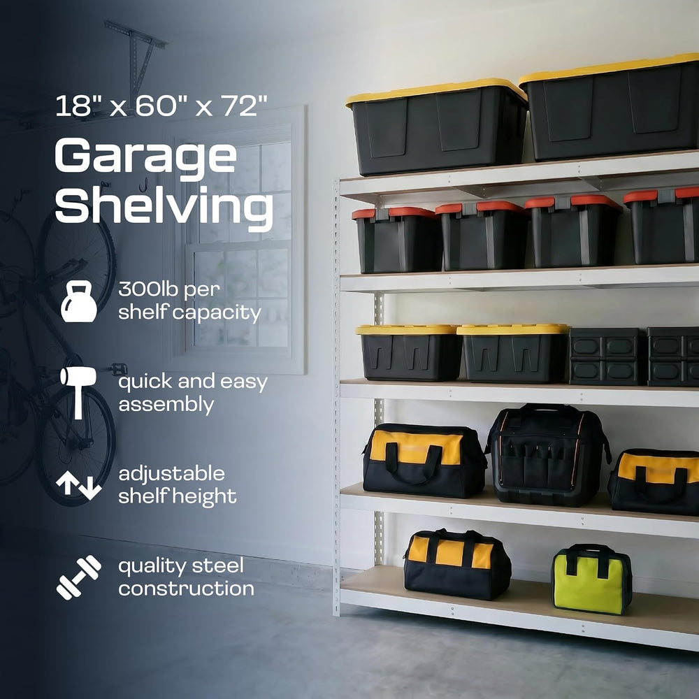 MonsterRAX 5-Tier Garage Shelving Unit 18x60x72, Steel Storage Rack, White