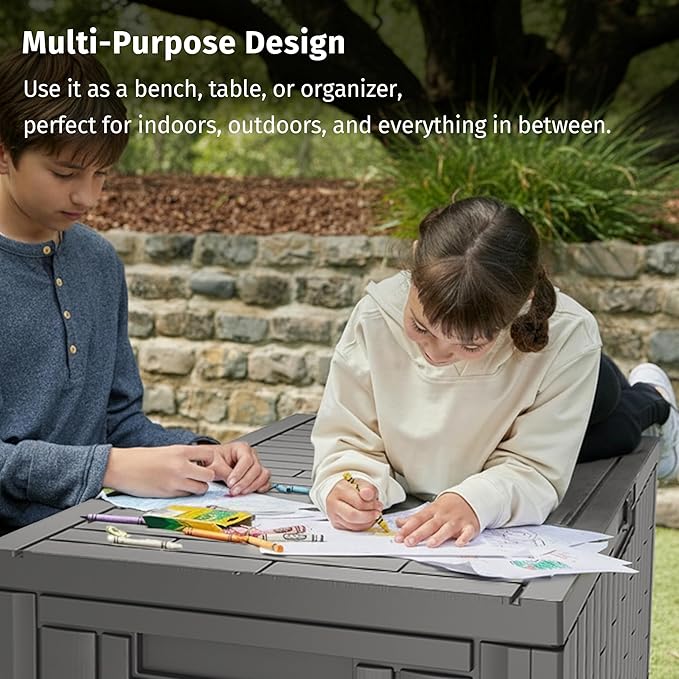 EAST OAK 120 Gallon Outdoor Storage Box | Large Resin Deck Box with Reinforce...