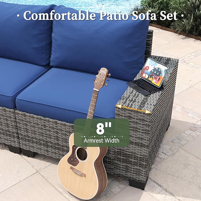 Aoxun 6 Piece Patio Furniture Set with Wide Armrests Wicker Rattan Outdoor Se...