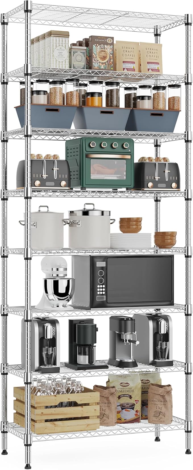 8 Tier 2000 lbs Storage Rack Metal Wire Shelving Unit, Storage Standing Shelf...