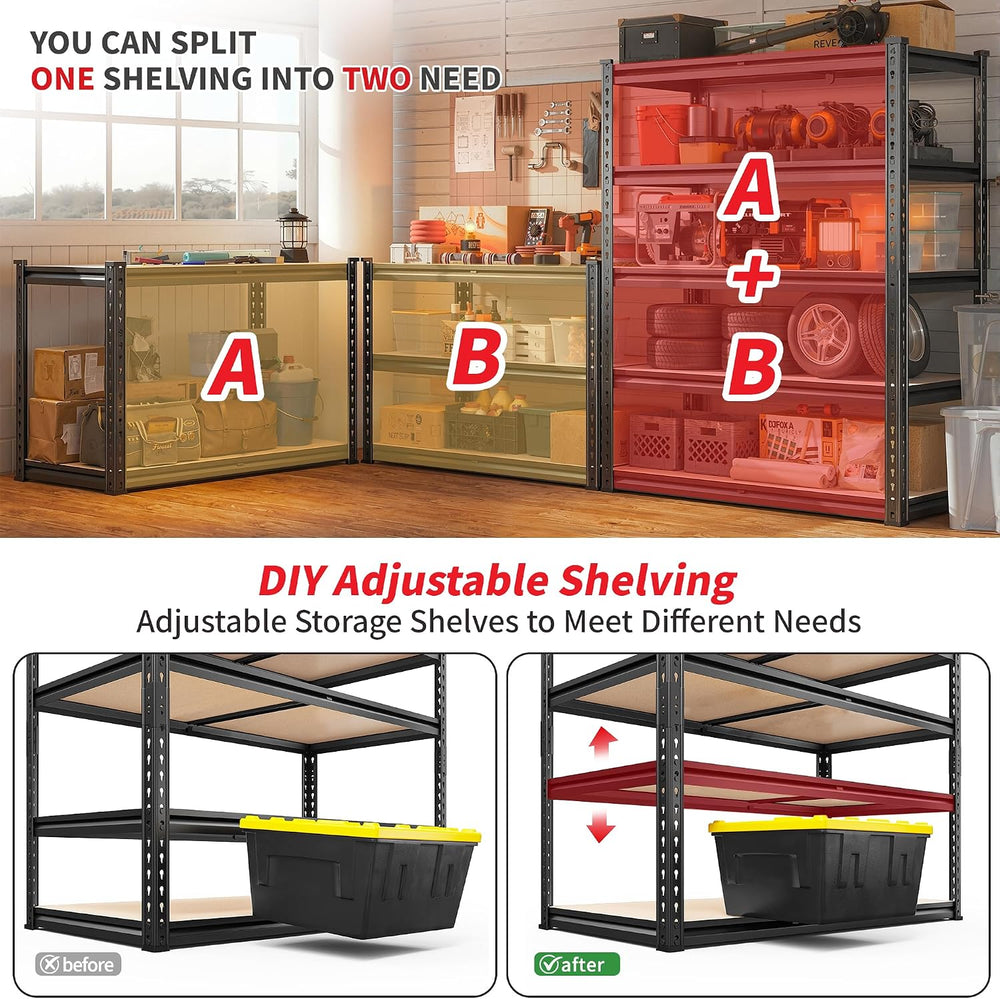 REIBII 2 Pack Garage Shelving, 2400LBS Each,Heavy Duty Storage Shelves
