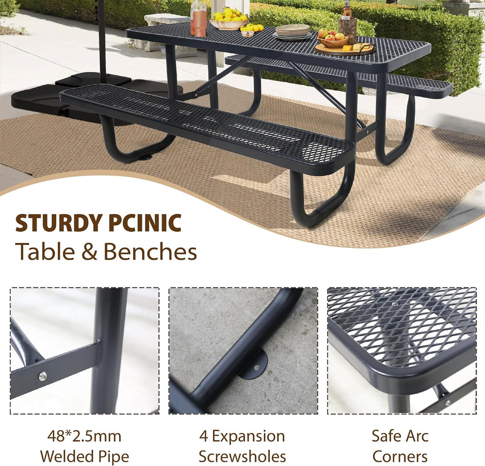 4FT Metal Picnic Tables for Outdoors, Commercial Rectangular Picnic Table and...