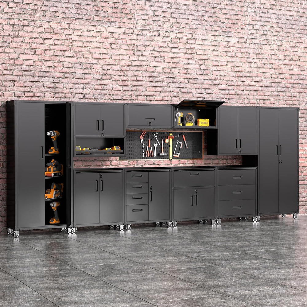 Metal Storage Wall Cabinets with Doors and Opening Drawer,Heavy Duty Black Ga...