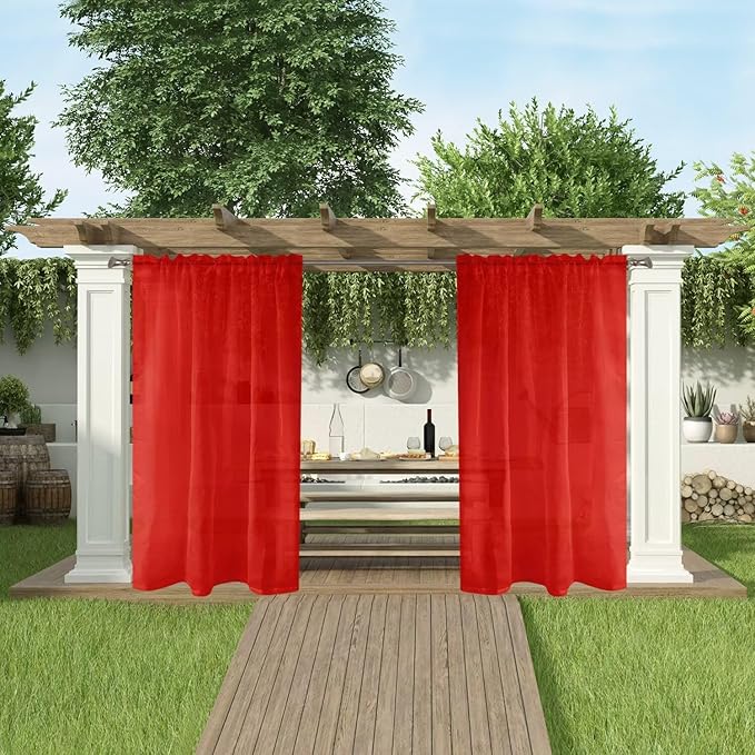 SpaceDresser Waterproof Outdoor Sheer Curtains for Patio - 2 Panels Rod Pocke...