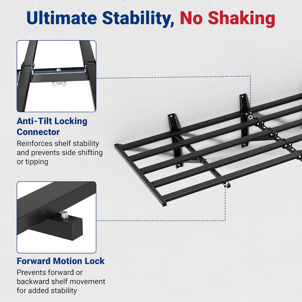 FLEXIMOUNTS 2-Pack 2x6ft Garage Shelving Wall Mounted, 8 Hooks, 1200lbs