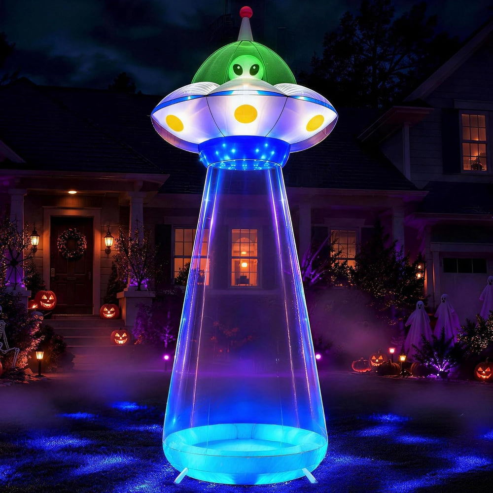 ZPISF 11 FT Halloween Inflatables UFO with Rotating LED Outdoor Decorations