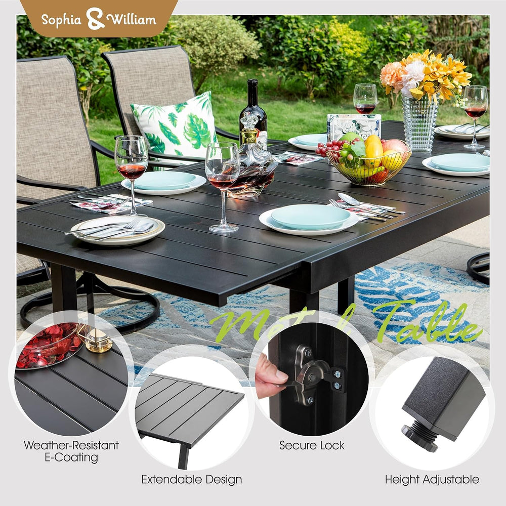 Sophia & William Patio Dining Set for 8 w/Expandable Table & Swivel C...
