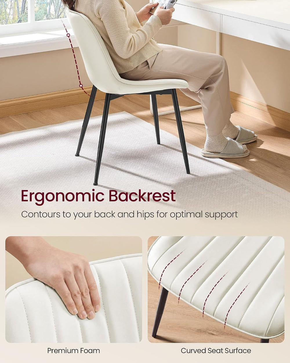 VASAGLE Dining Chairs Set of 6, Upholstered Kitchen Chairs, PU Leather