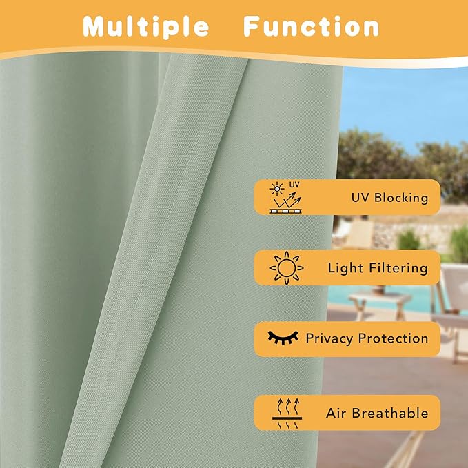 HolidayIdeas Outdoor Curtains for Patio Waterproof, 4 Panels - 54 x 95 Inch -...