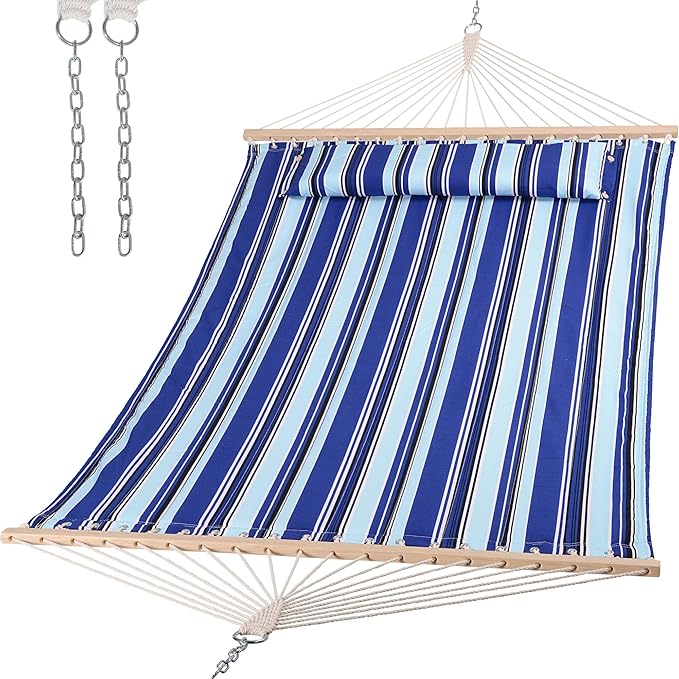 SUNCREAT Hammocks Quilted Fabric Hammock, Double Hammock with Spreader Bar, S...
