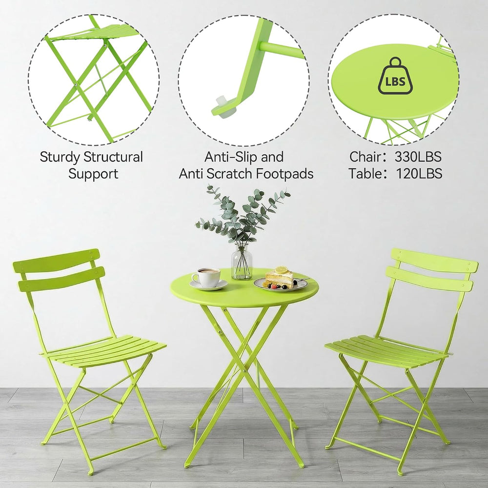 IDEALHOUSE Bistro Table and Chairs Set of 2, Folding Design, Grass Green