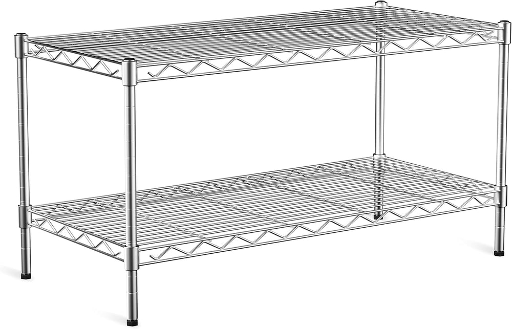 2-Tier Heavy Duty Metal Shelving Unit,Wire Shelf Rack with Lockable Wheels
