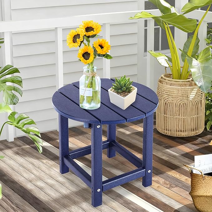 LZRS Round Adirondack Patio Side Table End Table, Outdoor Side Tables for Pat...