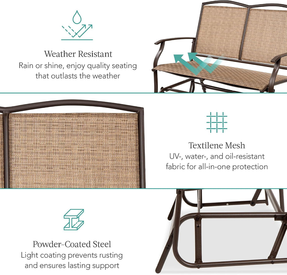 Best Choice Products 2-Person Outdoor Patio Swing Glider Steel Bench Loveseat...