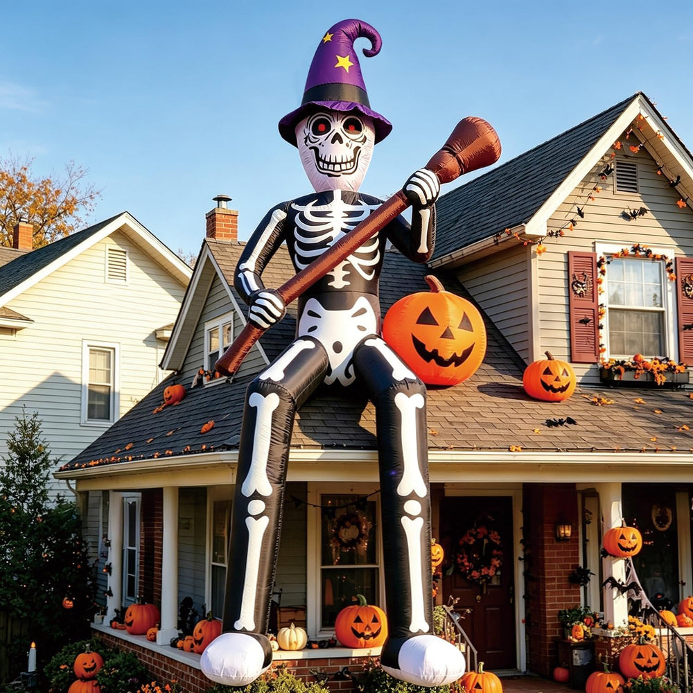 DomKom 12 FT Halloween Inflatables Outdoor Decorations, Giant Skeleton Wizard...