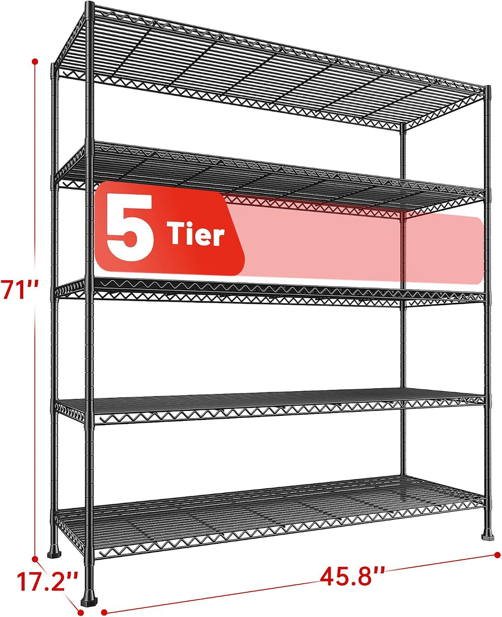 REIBII 5-Tier Storage Shelves, Space Saving&1000LBS Heavy Duty for Garage