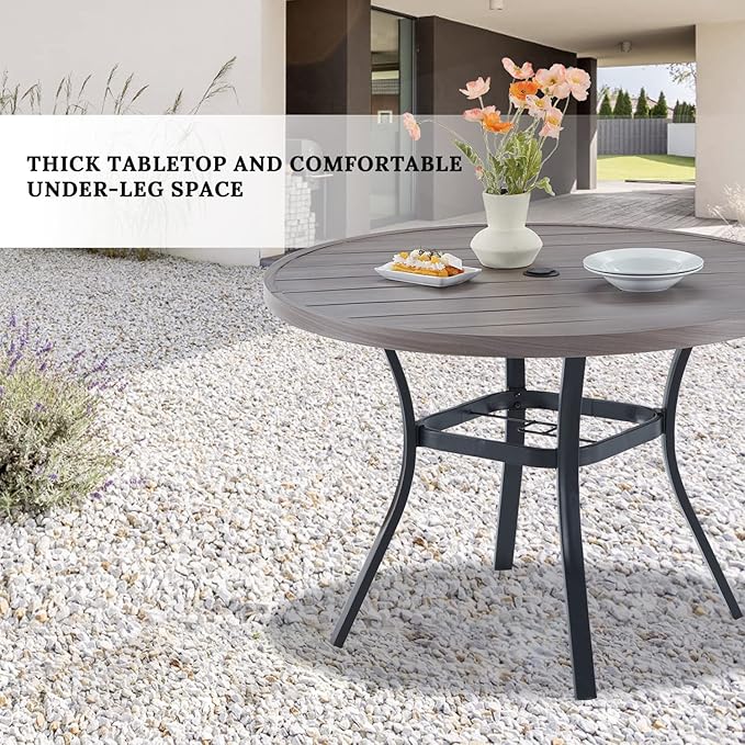VICLLAX Round Patio Table with Adjustable Umbrella Hole, All Weather Outdoor ...