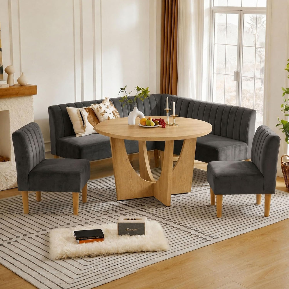 Breakfast Nook Table Set, Farmhouse 5-Piece Round Dining Table Set with Bench...