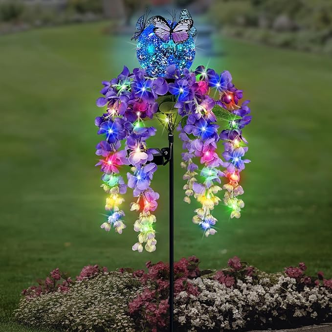 Solar Lights Outdoor Pathway,Wisteria Flower Garden Stakes,Colorful LED Light...