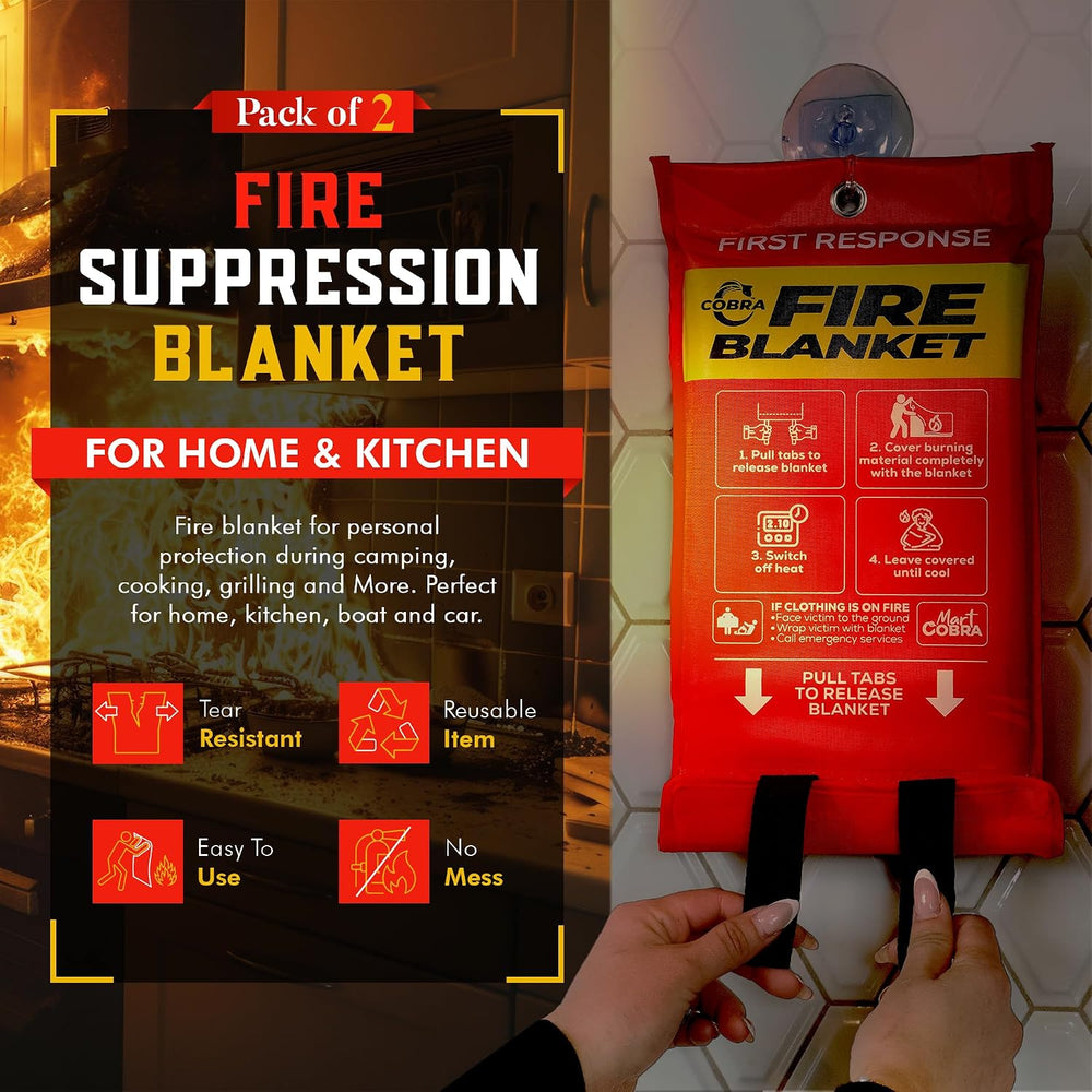 Mart Cobra Emergency Fire Blanket for Home & Kitchen 2-Pack Safety