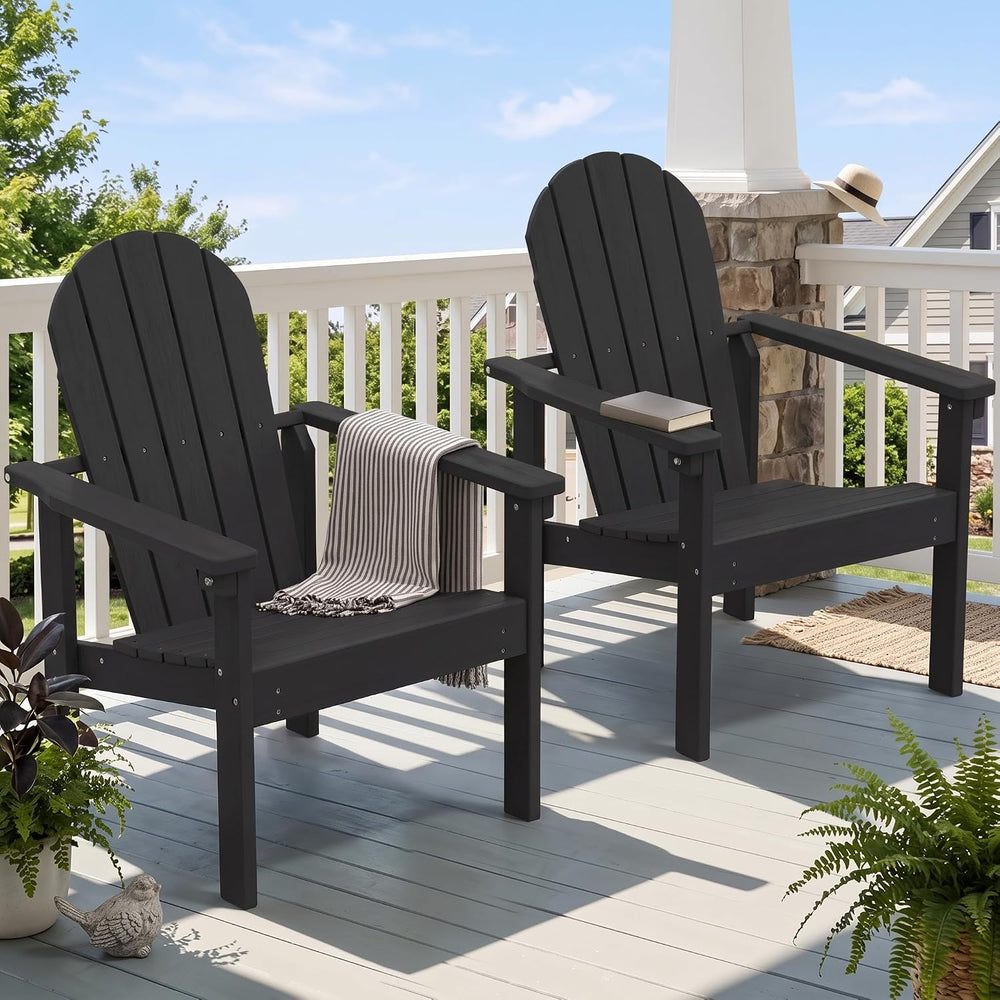 SERWALL HDPE Stackable Adirondack Chairs Set of 2,Space-Saving, Black