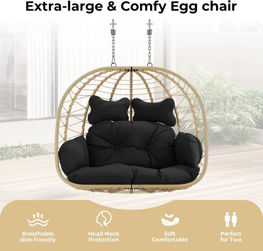 Bifanuo Double Hanging Egg Chair with Stand, Outdoor Indoor Swing Chair with ...