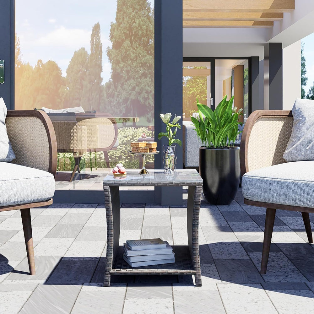 Rattan Side Table,Outdoor Patio Wicker Table,Modern Patio End Side Table with...