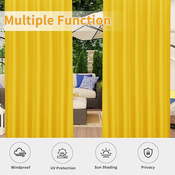 Easy-Going Outdoor Patio Curtains Detachable Tab Top Windproof Weatherproof C...