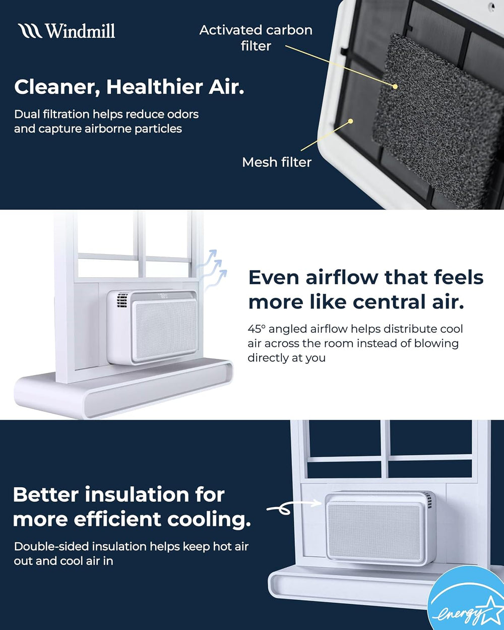 Windmill 10,000 BTU Quiet Window Air Conditioner, Cools up to 350-450 sq ft