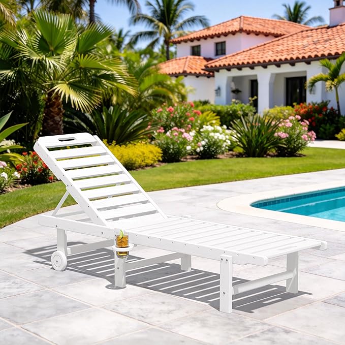 SERWALL Outdoor Chaise Lounge Chair, Pool Lounge Chair with 5 Positions Adjus...