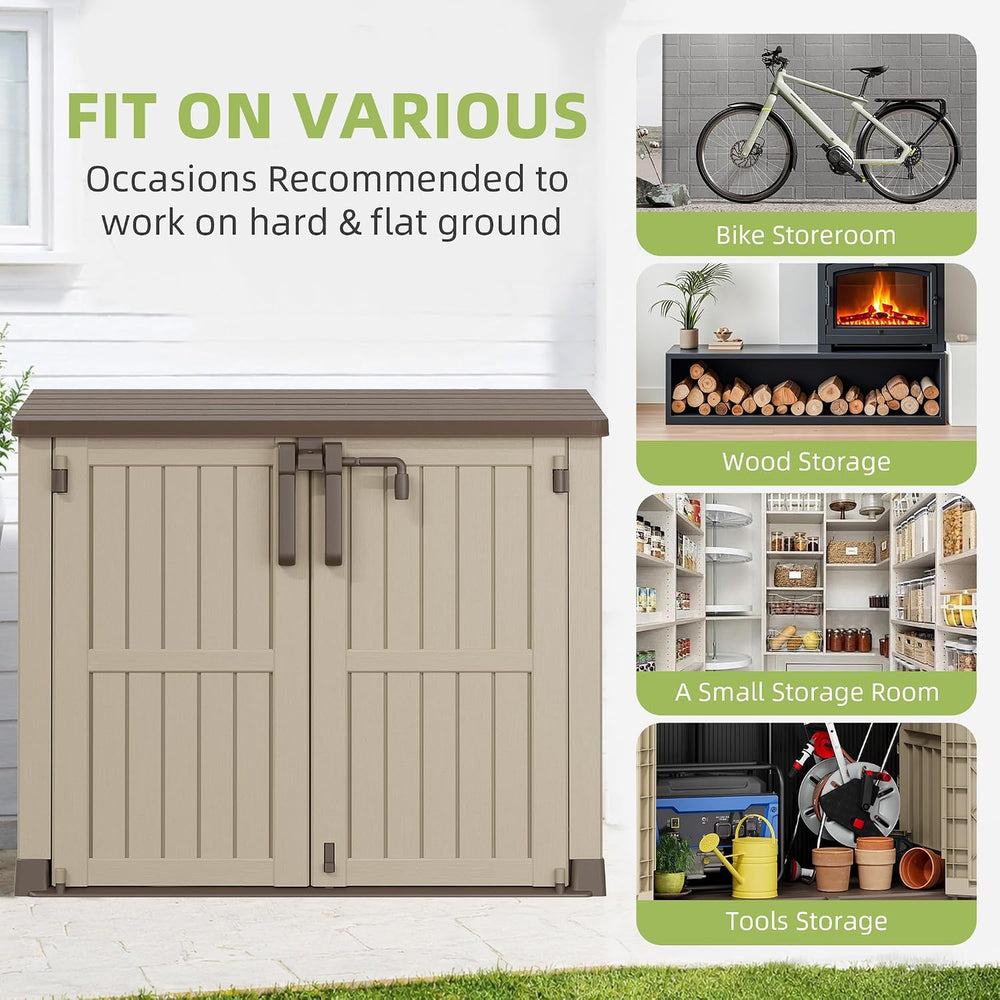 Outdoor Storage Box 36 Cu Ft with Lockable Doors, Portable Horizontal Outdoor...