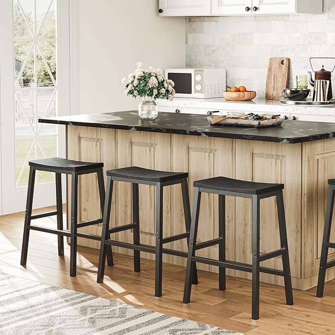 HOOBRO Bar Stools, Set of 2 Bar Chairs, 23.6 Inch Saddle Stools, Kitchen Coun...
