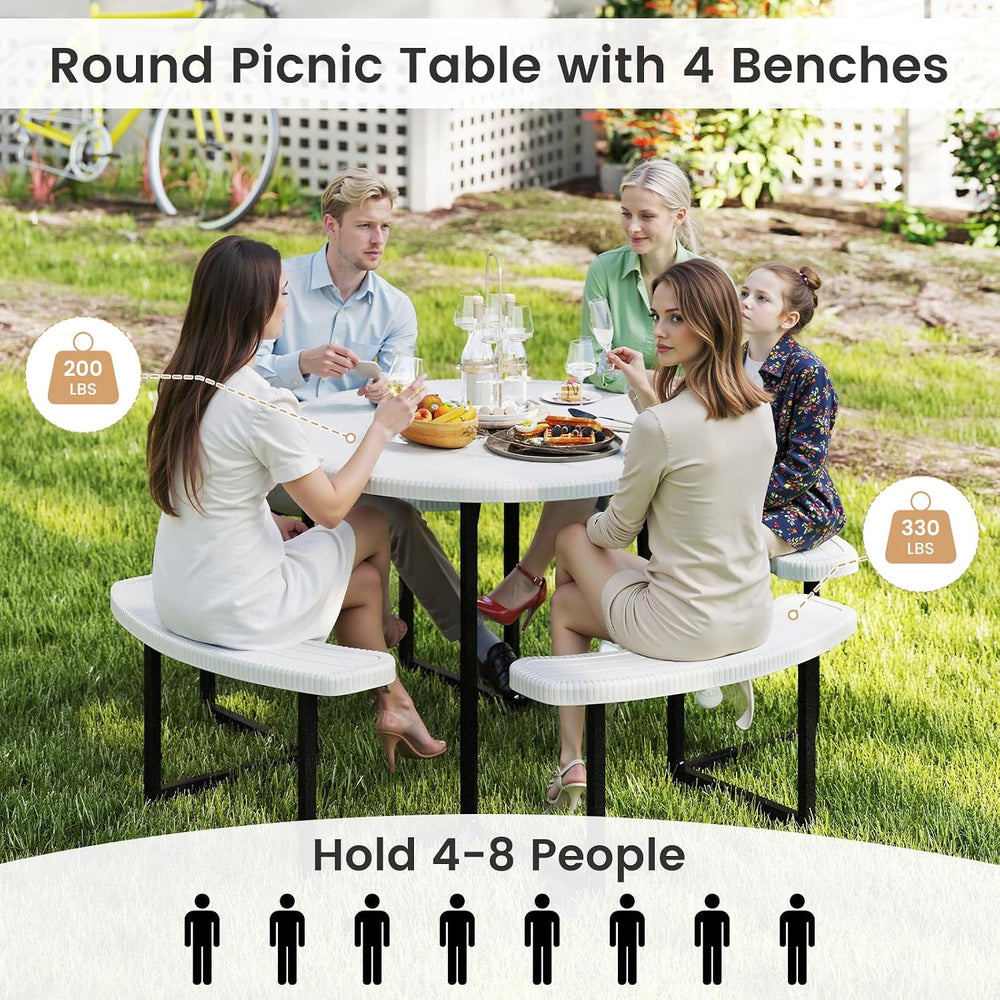 Tangkula 8 Person Round Picnic Table with 4 Benches