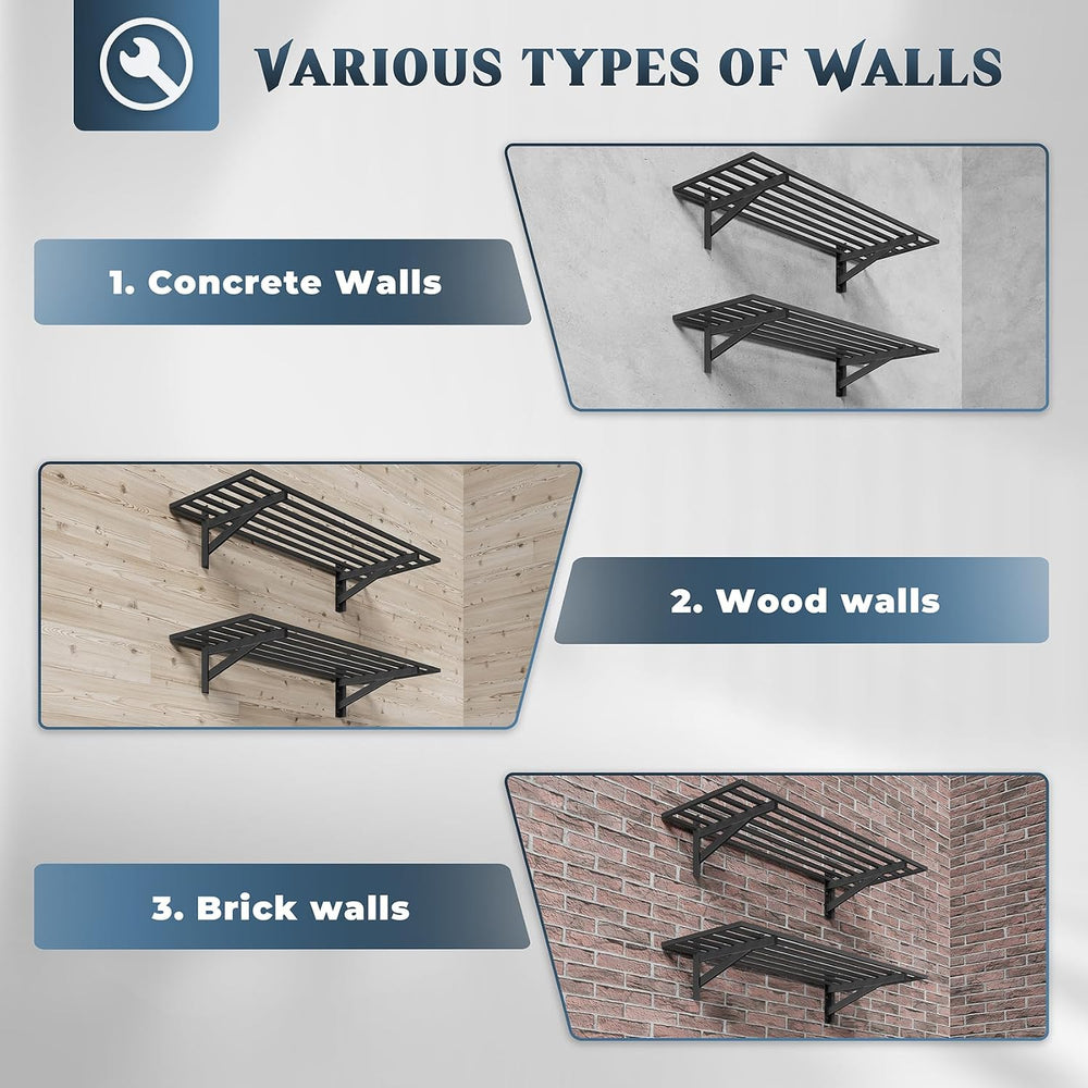 2 Pack Wall Mounted Garage Shelving with 8 Hooks, 1.5x4ft, 500lbs