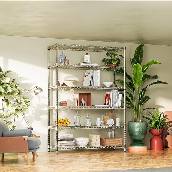 IZEUK 6-Tier Heavy Duty Metal Wire Shelving Unit, Adjustable Storage Rack Org...